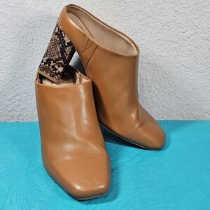 A New Day Paula Cognac Brown & Textured Snakeskin Mule Heels Size 7.5